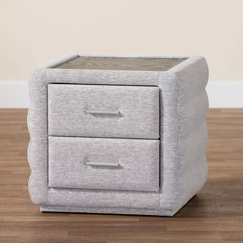 Table de chevet Baxton Studio Cadmus en tissu capitonné avec 2 tiroirs, gris clair
