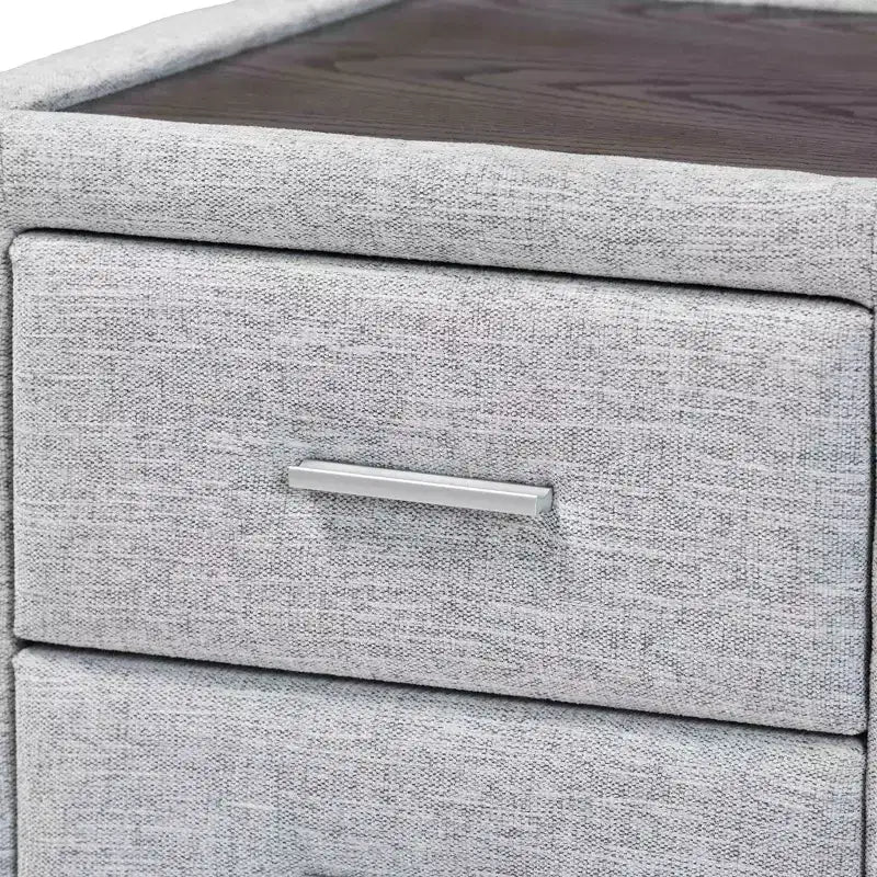 Table de chevet Baxton Studio Cadmus en tissu capitonné avec 2 tiroirs, gris clair