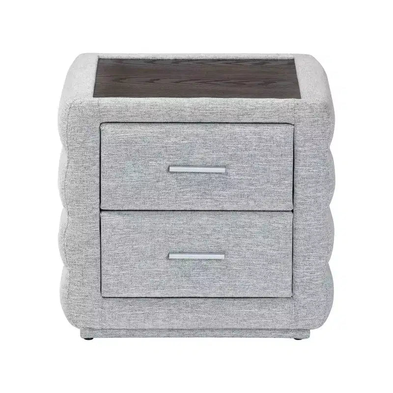 Table de chevet Baxton Studio Cadmus en tissu capitonné avec 2 tiroirs, gris clair