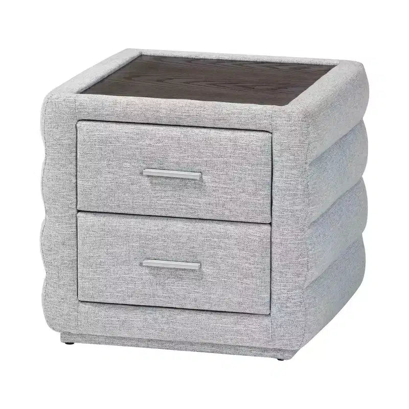 Table de chevet Baxton Studio Cadmus en tissu capitonné avec 2 tiroirs, gris clair