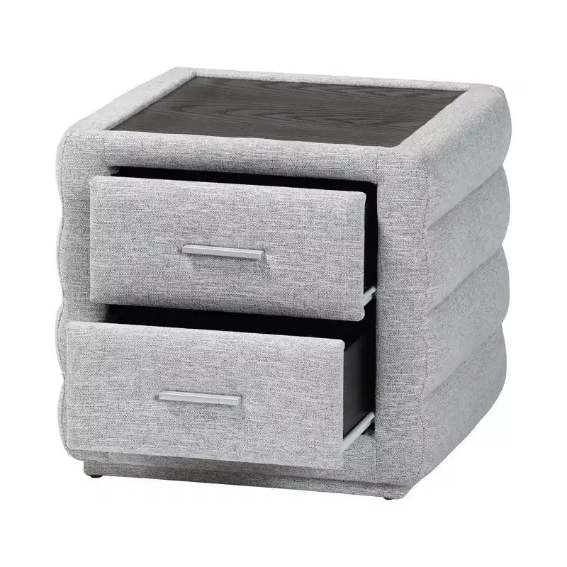 Table de chevet Baxton Studio Cadmus en tissu capitonné avec 2 tiroirs, gris clair