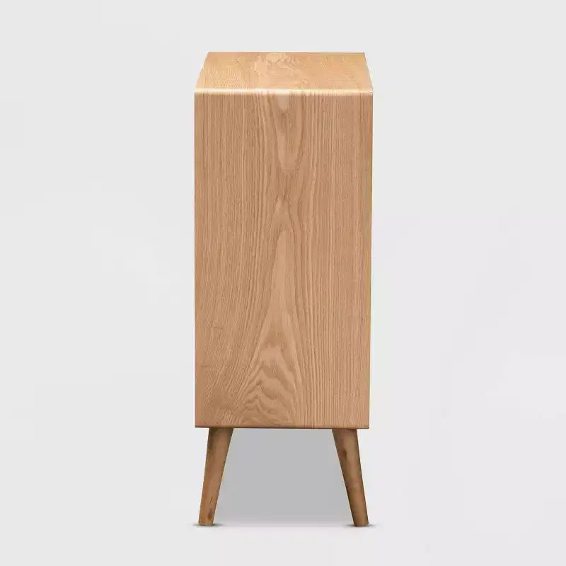 Commode d'appoint 4 tiroirs en bois et rotin Alina, chêne - Baxton Studio : Profil compact, esprit bohème, grand espace de rangement