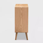 Commode d'appoint 4 tiroirs en bois et rotin Alina, chêne - Baxton Studio : Profil compact, esprit bohème, grand espace de rangement