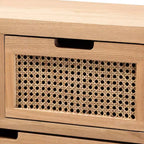 Commode d'appoint 4 tiroirs en bois et rotin Alina, chêne - Baxton Studio : Profil compact, esprit bohème, grand espace de rangement