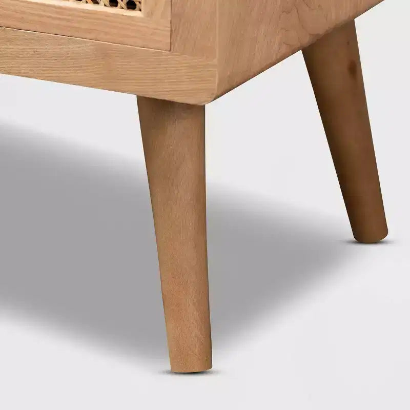 Commode d'appoint 4 tiroirs en bois et rotin Alina, chêne - Baxton Studio : Profil compact, esprit bohème, grand espace de rangement