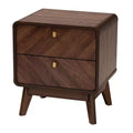 Baxton Studio Markell 2 Drawer Wooden Nightstand Walnut Brown: Elegant Bedside Furniture, MDF Particle Board