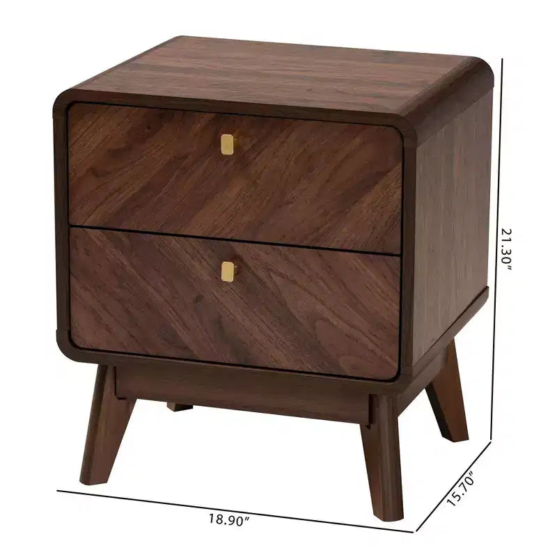 Baxton Studio Markell Table de chevet en bois à 2 tiroirs, brun noyer : Meuble de chevet élégant, panneaux de particules de bois MDF
