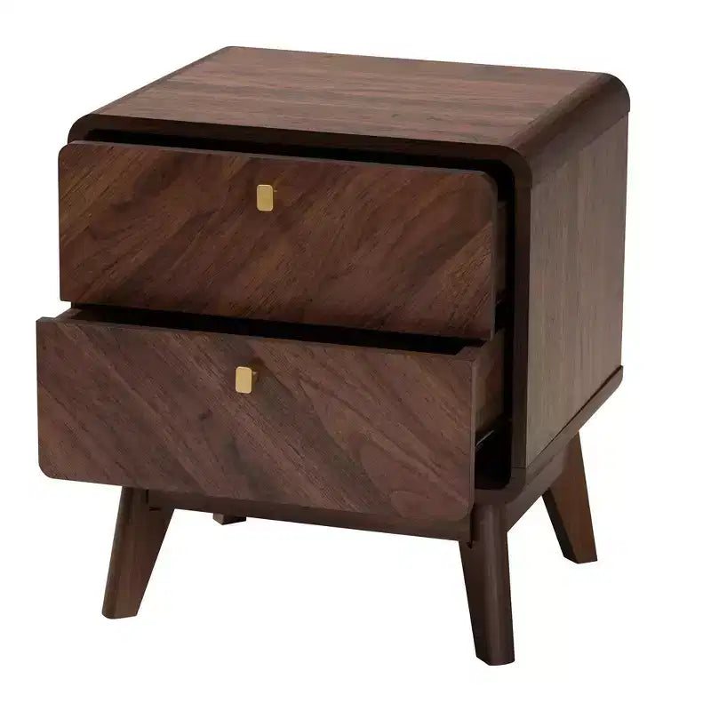Baxton Studio Markell Table de chevet en bois à 2 tiroirs, brun noyer : Meuble de chevet élégant, panneaux de particules de bois MDF
