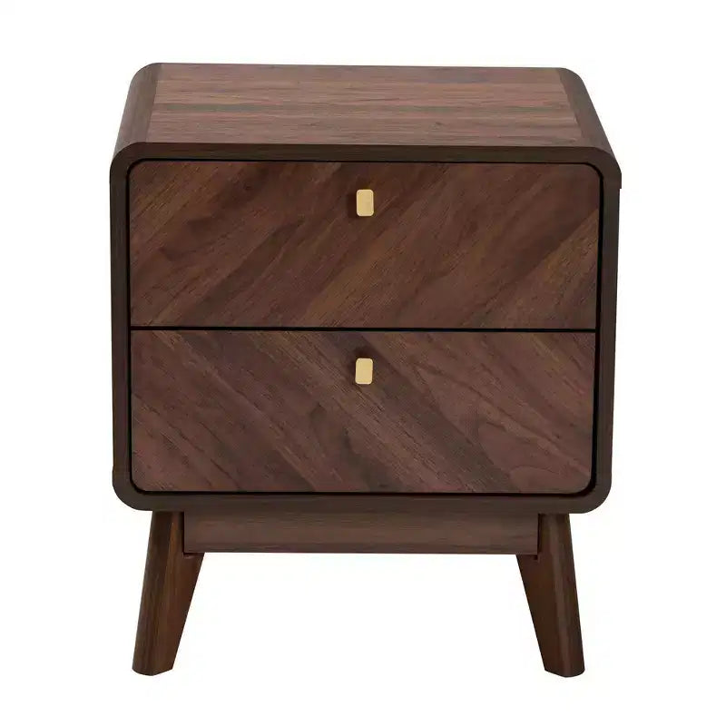 Baxton Studio Markell Table de chevet en bois à 2 tiroirs, brun noyer : Meuble de chevet élégant, panneaux de particules de bois MDF