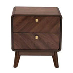 Baxton Studio Markell Table de chevet en bois à 2 tiroirs, brun noyer : Meuble de chevet élégant, panneaux de particules de bois MDF