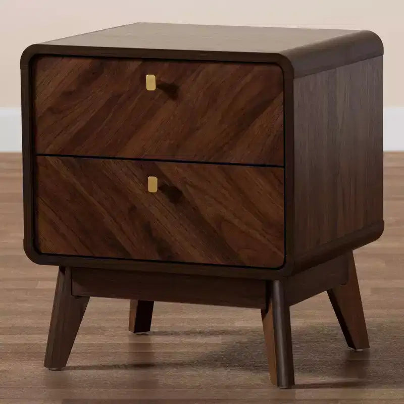 Baxton Studio Markell Table de chevet en bois à 2 tiroirs, brun noyer : Meuble de chevet élégant, panneaux de particules de bois MDF