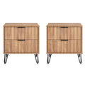 Manhattan Comfort Set of 2 Dumbo 2 Drawer Nightstands Golden Brown: Modern MDF Storage Furniture with Metal Glides