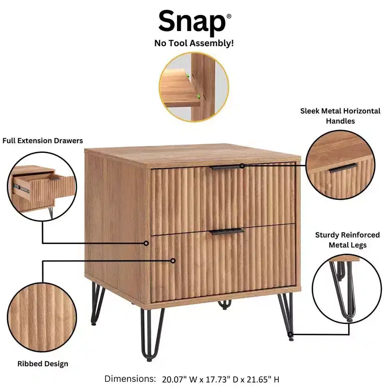 Manhattan Comfort Ensemble de 2 tables de nuit Dumbo à 2 tiroirs marron doré : Meuble de rangement moderne en MDF avec glissières en métal