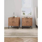 Manhattan Comfort Ensemble de 2 tables de nuit Dumbo à 2 tiroirs marron doré : Meuble de rangement moderne en MDF avec glissières en métal