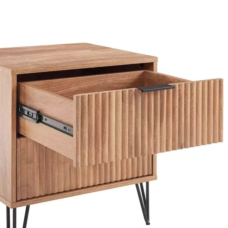 Manhattan Comfort Ensemble de 2 tables de nuit Dumbo à 2 tiroirs marron doré : Meuble de rangement moderne en MDF avec glissières en métal