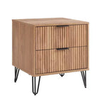 Manhattan Comfort Ensemble de 2 tables de nuit Dumbo à 2 tiroirs marron doré : Meuble de rangement moderne en MDF avec glissières en métal
