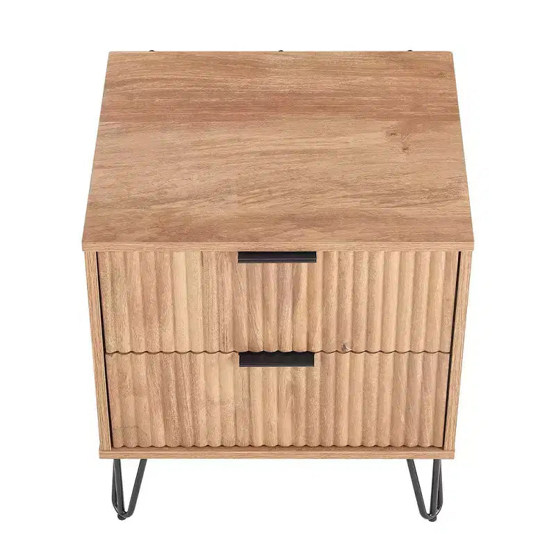 Manhattan Comfort Ensemble de 2 tables de nuit Dumbo à 2 tiroirs marron doré : Meuble de rangement moderne en MDF avec glissières en métal