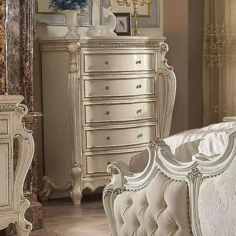46" Picardy Chest Antique Pearl - Acme Furniture: European Style, 5 Drawers, No Assembly Required