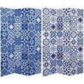 Oriental Furniture 6" Double Sided Tile Canvas Room Divider Blue: Indoor Privacy Screen, No Assembly Required
