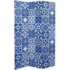 Séparateur de pièce en toile à carreaux double face 6 po Oriental Furniture bleu : Paravent intérieur, aucun assemblage requis