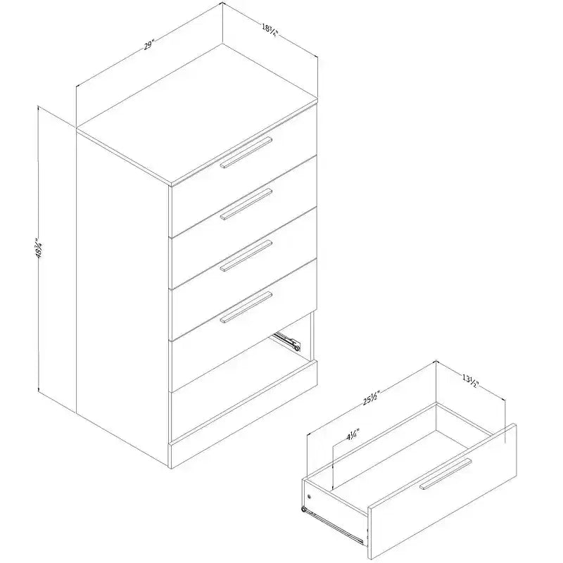Commode de rangement à 5 tiroirs South Shore Versa chêne vieilli : cadre en panneau de particules, conforme aux normes de sécurité ASTM