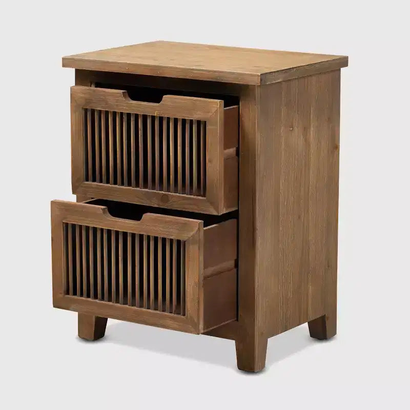 Baxton Studio Clement Table de chevet à 2 tiroirs en bois avec pieds fuseaux Marron : Table de chevet moderne, cadre en sapin et MDF, aucun assemblage requis