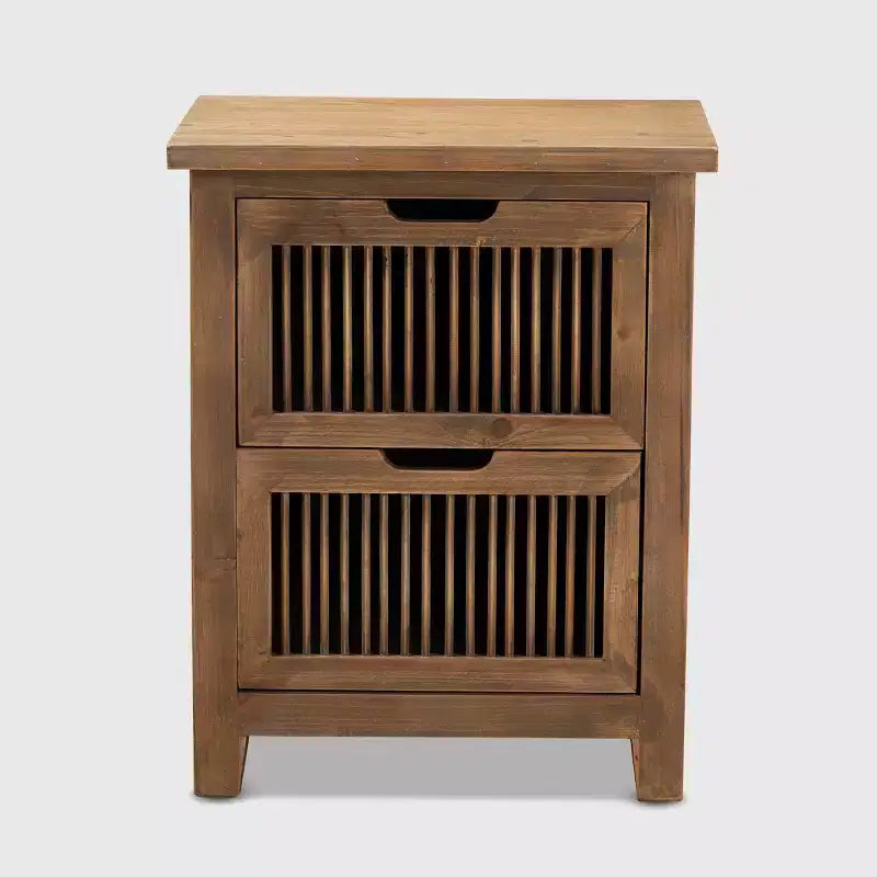 Baxton Studio Clement Table de chevet à 2 tiroirs en bois avec pieds fuseaux Marron : Table de chevet moderne, cadre en sapin et MDF, aucun assemblage requis