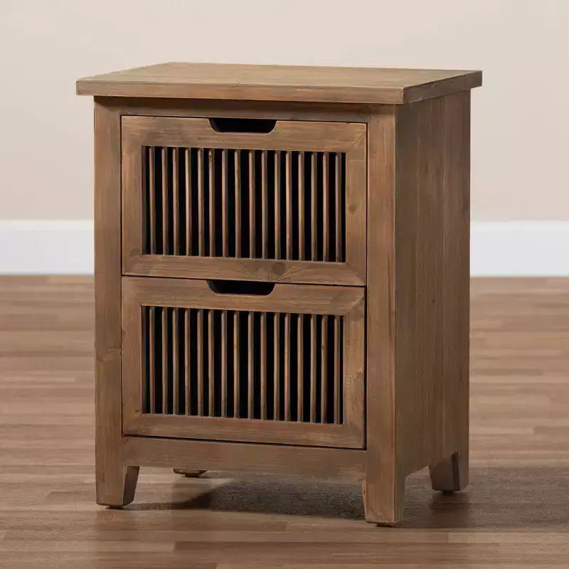 Baxton Studio Clement Table de chevet à 2 tiroirs en bois avec pieds fuseaux Marron : Table de chevet moderne, cadre en sapin et MDF, aucun assemblage requis