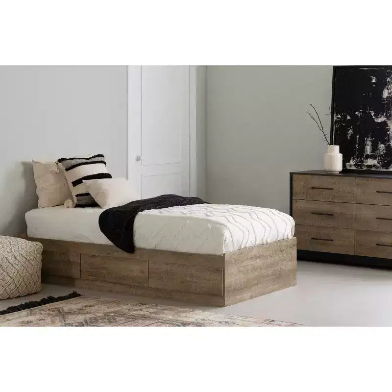 Commode double 6 tiroirs Reevo de South Shore, blanc pur : Ancrage anti-basculement, finition stratifiée, cadre en panneaux de particules, 51,25 po de largeur