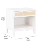 Table de chevet Comfort Pointe Bayport blanc avec incrustation en rotin : style côtier, 1 tiroir, cadre en peuplier, aucun assemblage requis