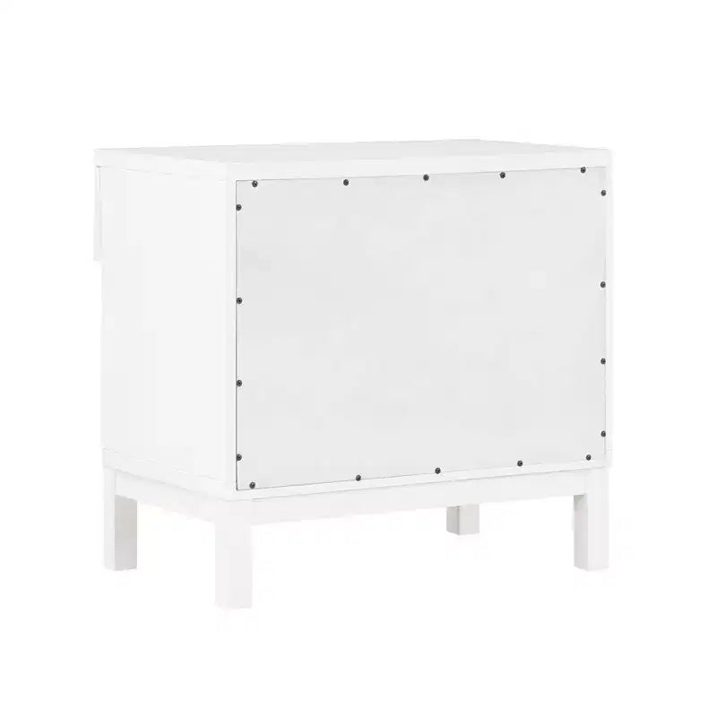 Table de chevet Comfort Pointe Bayport blanc avec incrustation en rotin : style côtier, 1 tiroir, cadre en peuplier, aucun assemblage requis