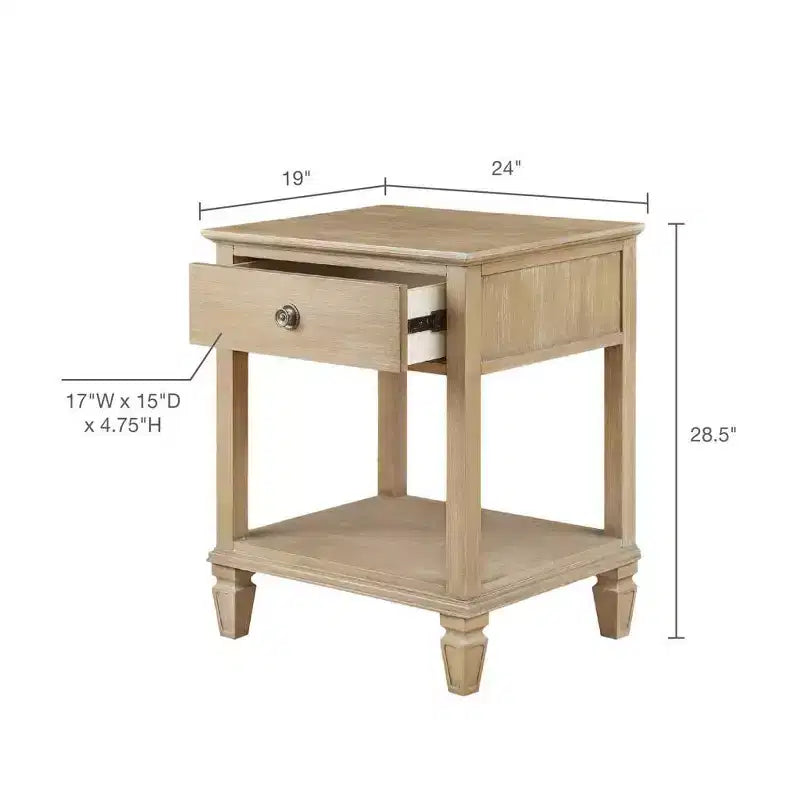 Table de chevet Victoria Natural : Madison Park, cadre en bois d'hévéa, surface en placage de bois, style de transition