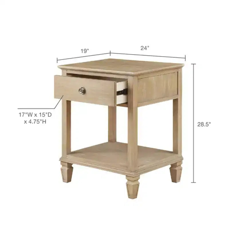 Table de chevet Victoria Natural : Madison Park, cadre en bois d'hévéa, surface en placage de bois, style de transition