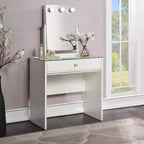 Coiffeuse Frosthaven avec miroir réglable, ensemble blanc lumineux, pour boutique 24h/24 et 7j/7, avec LED intégrées, design moderne, 1 tiroir de rangement