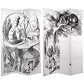 71" Double Sided Alice in Wonderland Canvas Room Divider White - Oriental Furniture: Adjustable Folding Partition