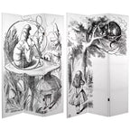 71" Double Sided Alice in Wonderland Canvas Room Divider White - Oriental Furniture: Adjustable Folding Partition