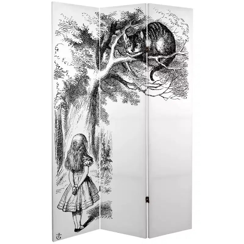 Séparateur de pièce en toile double face Alice au pays des merveilles de 71 po (blanc) - Oriental Furniture : Paravent pliable et ajustable