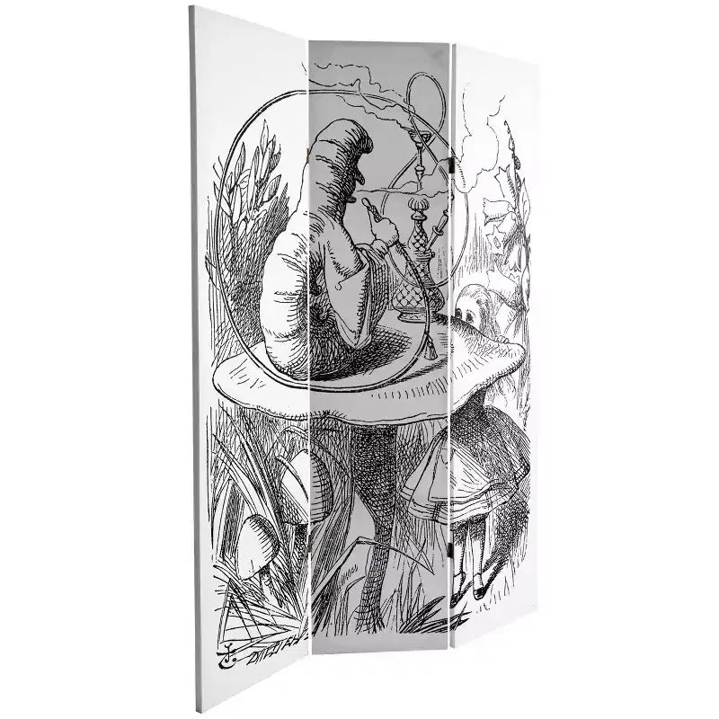 Séparateur de pièce en toile double face Alice au pays des merveilles de 71 po (blanc) - Oriental Furniture : Paravent pliable et ajustable