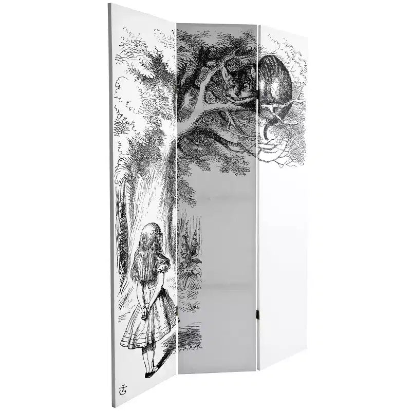 Séparateur de pièce en toile double face Alice au pays des merveilles de 71 po (blanc) - Oriental Furniture : Paravent pliable et ajustable