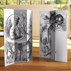 Séparateur de pièce en toile double face Alice au pays des merveilles de 71 po (blanc) - Oriental Furniture : Paravent pliable et ajustable