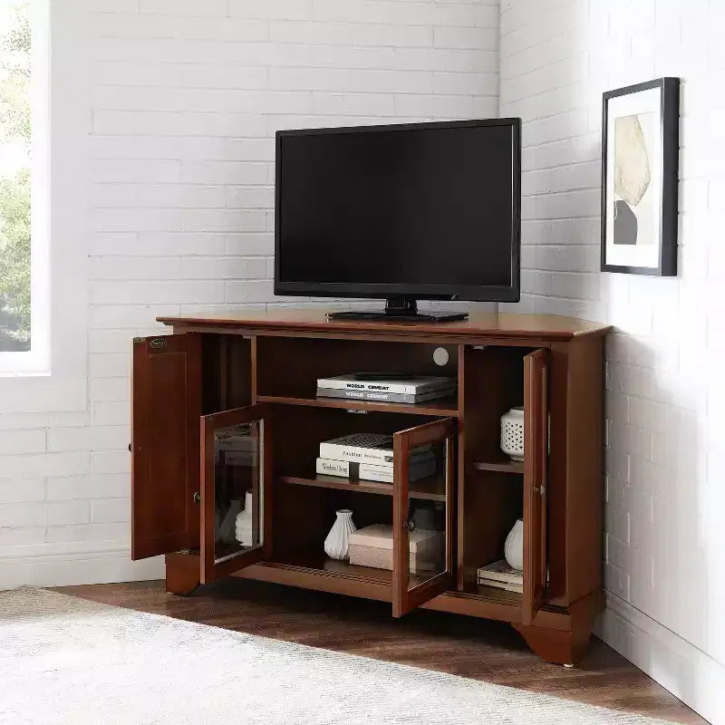 Meuble TV d'angle Crosley LaFayette pour téléviseurs jusqu'à 48", rouge foncé : Mid-Century Modern, meuble TV avec gestion des câbles