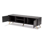 Kelson Wood TV Stand for TVs up to 55" Dark Gray/Gold - Baxton Studio: Modern Console with Storage