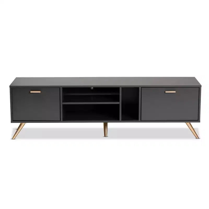 Meuble TV Kelson en bois pour téléviseurs jusqu'à 55" gris foncé/or - Baxton Studio : Console moderne avec rangement