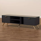 Meuble TV Kelson en bois pour téléviseurs jusqu'à 55" gris foncé/or - Baxton Studio : Console moderne avec rangement