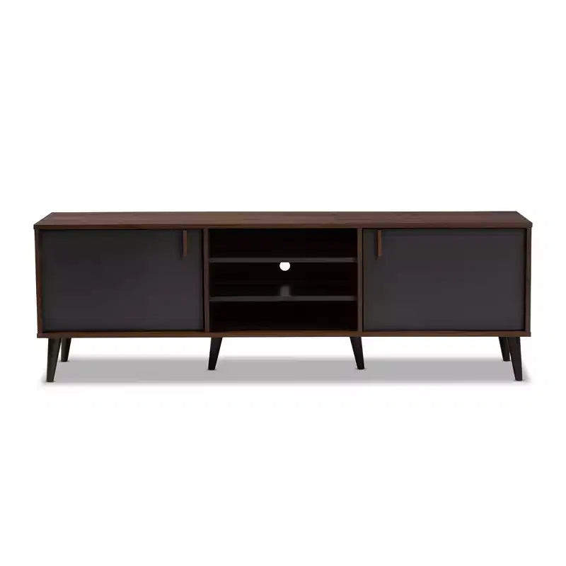 Samuel Finished TV Stand for TVs up to 55", Engineered Wood Walnut Brown/Dark Gray - Baxton Studio