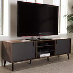 Meuble télé Samuel pour téléviseurs jusqu'à 55", en bois composite noyer/gris foncé - Baxton Studio