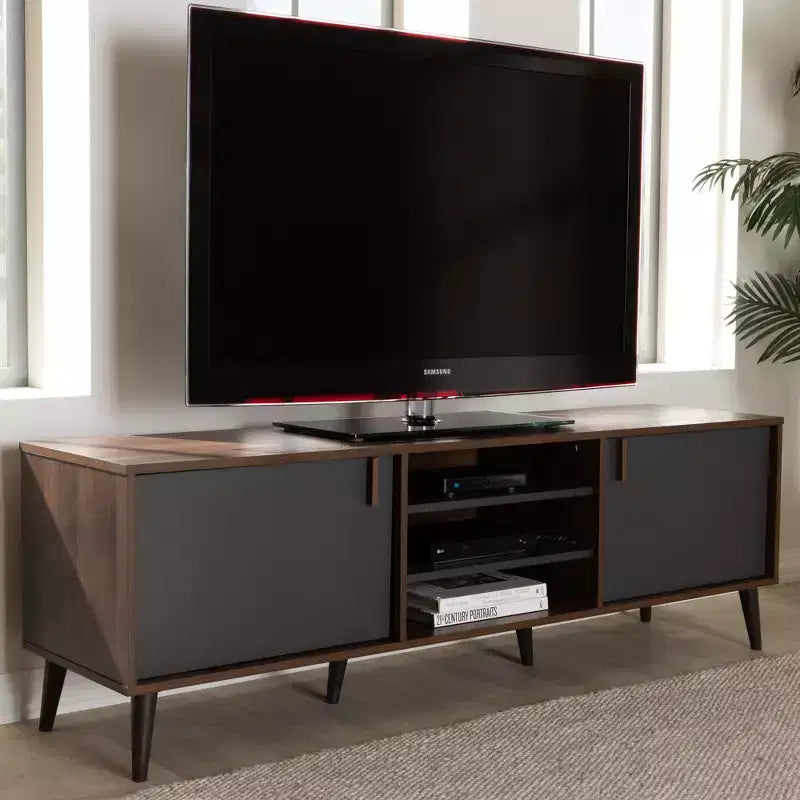 Meuble télé Samuel pour téléviseurs jusqu'à 55", en bois composite noyer/gris foncé - Baxton Studio
