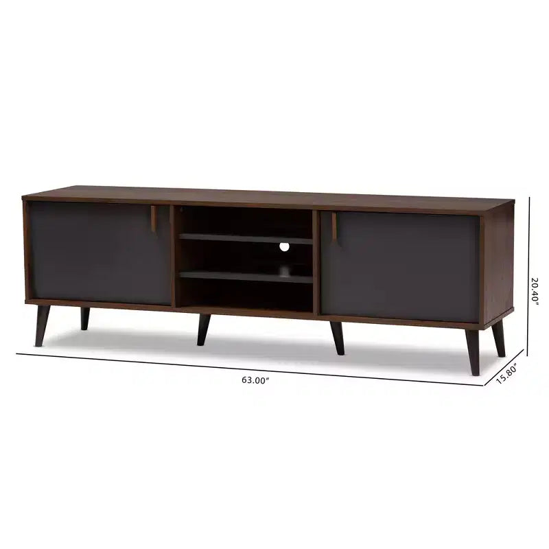 Meuble télé Samuel pour téléviseurs jusqu'à 55", en bois composite noyer/gris foncé - Baxton Studio