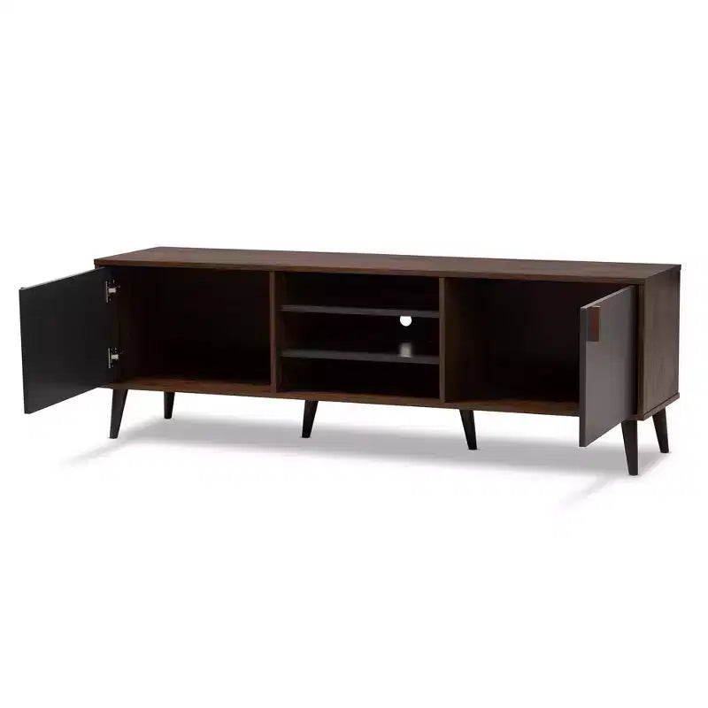 Meuble télé Samuel pour téléviseurs jusqu'à 55", en bois composite noyer/gris foncé - Baxton Studio