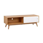Meuble TV Abacus pour téléviseurs jusqu'à 67" chêne/blanc - Universal Expert : Buffet avec gestion des câbles